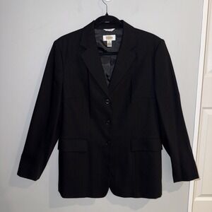Womens Talbots Black 100% Wool 3 Button-Up Jacket Blazer Sz 8 Shoulder Pads